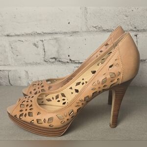 FRANCO SARTO Leather Cut Out Peep Toe Brown High Heels / Pumps